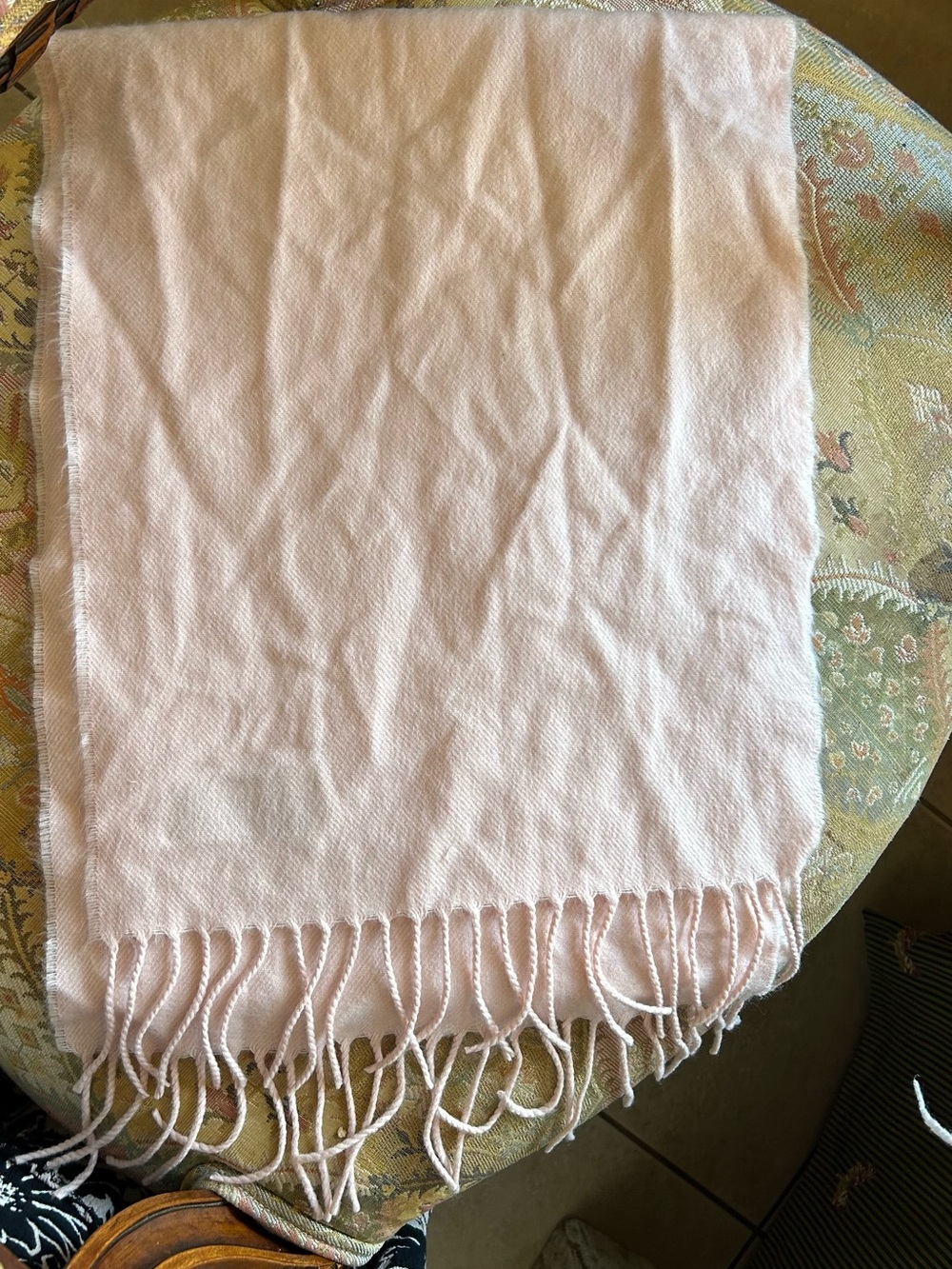 100% Cashmere Soft Pink Fringe scarf made in Scotland